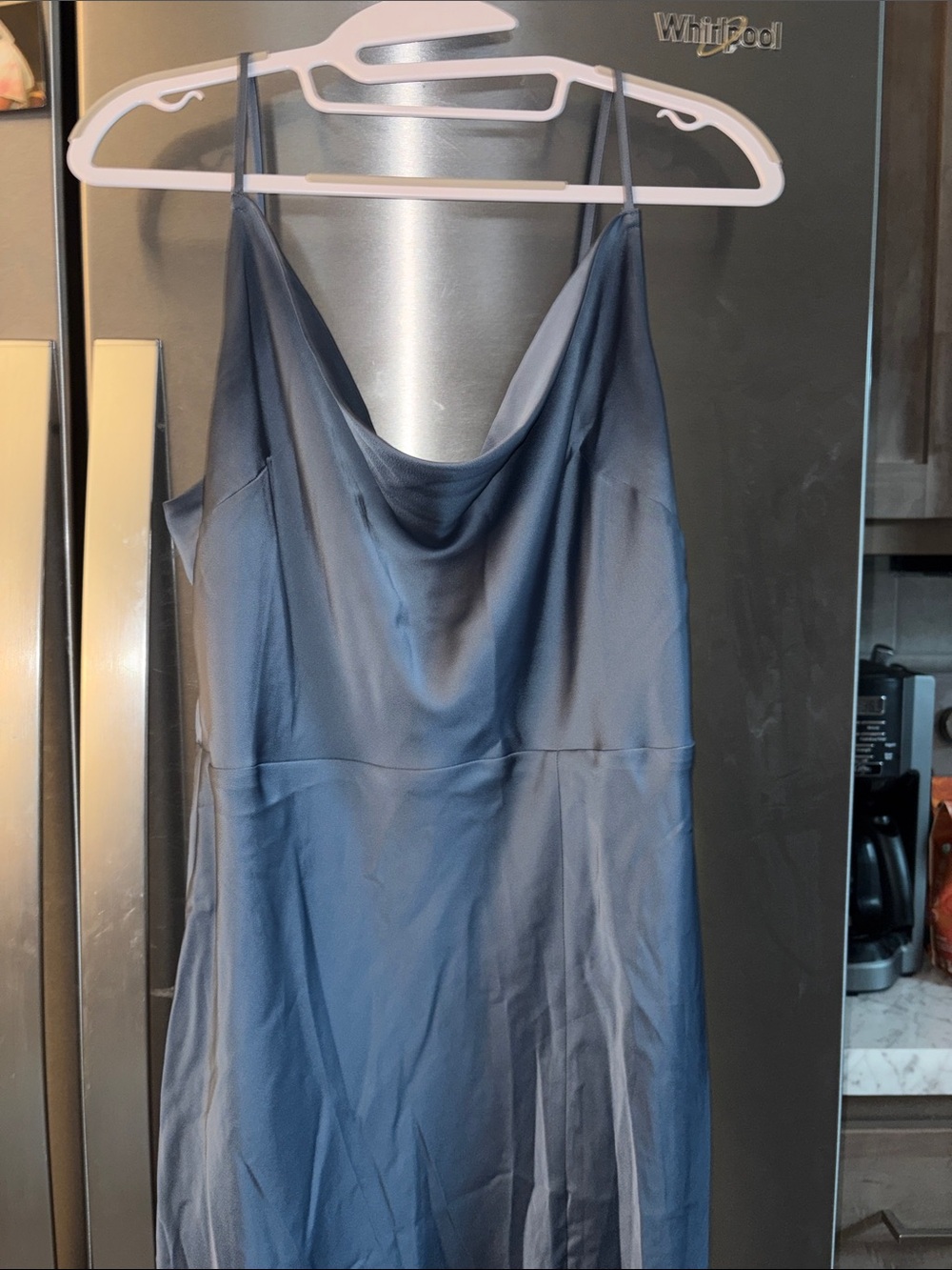 Birdy Grey Blue Satin Cowl Slip Dress